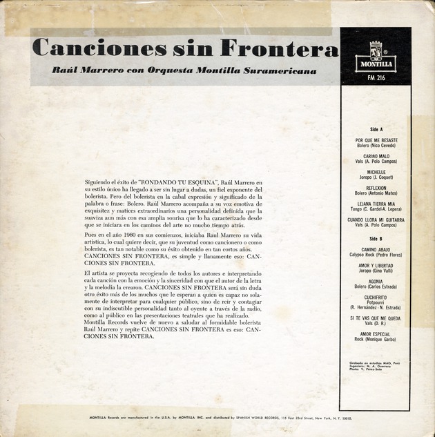Canciones sin fronteras - Back Cover